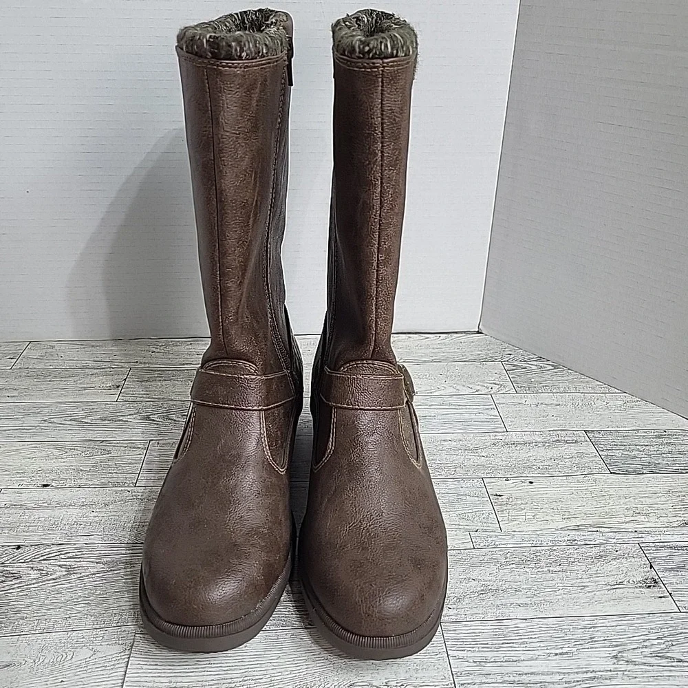 Weatherproof ThermoLite Womens 8 Winter Boots Waterproof Zipper Side Brown Wool